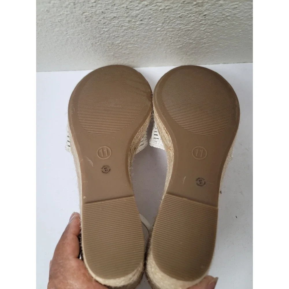 Ana Horizon Espadrille White‎ Woven Wedge Sandals Size 11 Ankle Strap Open Toe